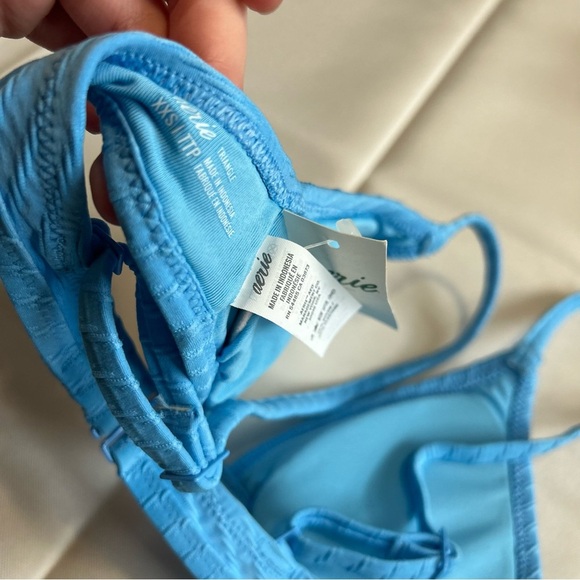 NWT Aerie Light Blue Textured Ribbed Triangle Padded Bikini Top Size XXS - Picture 4 of 4
